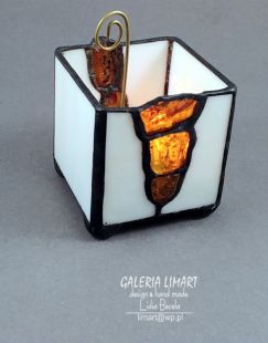 nastrojowy bursztynowy świecznik lampion handmade, prezent