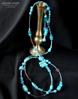 Oryginalna i efektowna kompozycja turkusowego naszyjnika w bardzo modnym stylu Boho długi 140 cm