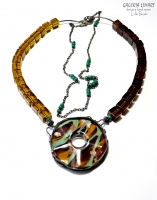 Moja nieco zwariowana kompozycja naszyjnika w duchu modnej biżuterii Boho, szkło weneckie, handmade