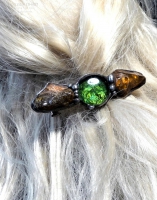 Unikatowa oryginalna spinka do włosów z bursztynem bałtyckim i zielenią szklanego kaboszona